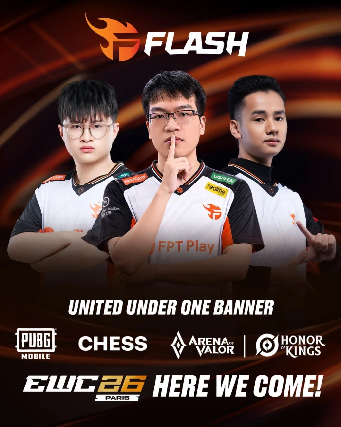 Team Flash với 3 mũi nhọn tại Esports World Cup 2026: AOVxHOK, PUBG Mobile và Cờ Vua