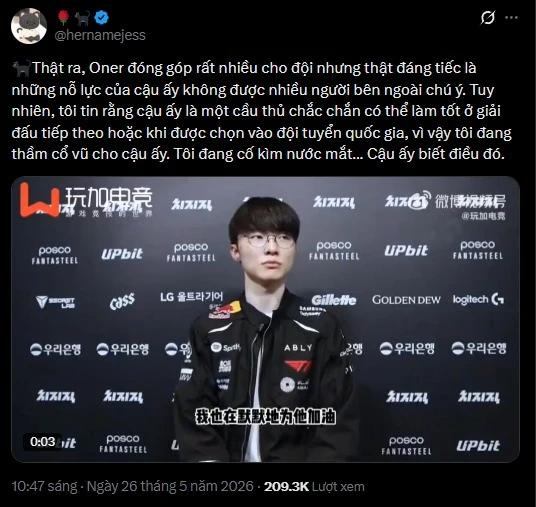 Faker lên tiếng nghi ám chỉ câu chuyện của Oner với đội tuyển ASIAD