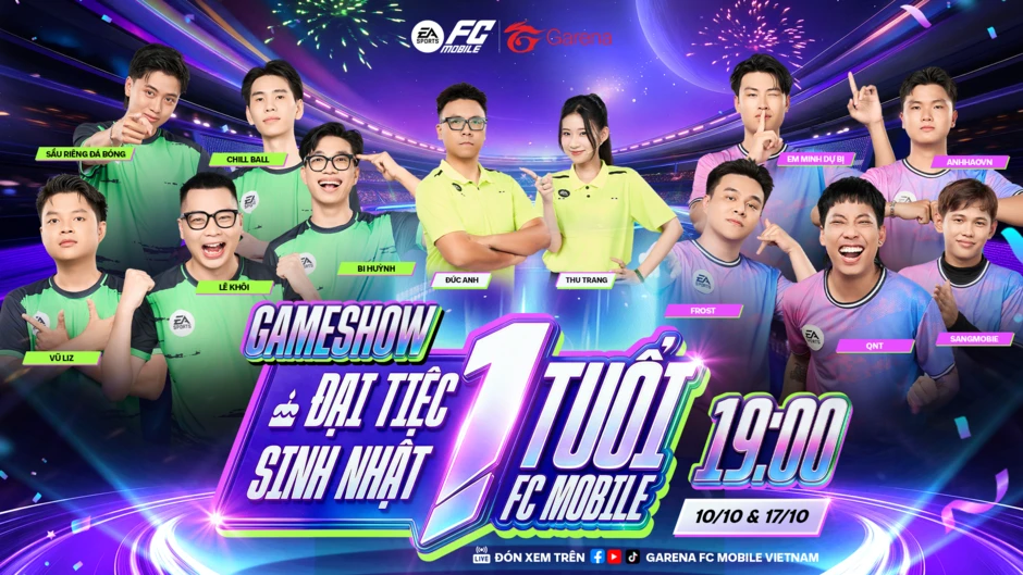 Gameshow sinh nhật 1 tuổi FC Mobile, quy tụ dàn creator khủng và bữa tiệc giải trí đặc biệt Gameshow sinh nhật 1 tuổi FC Mobile, quy tụ dàn creator khủng và bữa tiệc giải trí đặc biệt