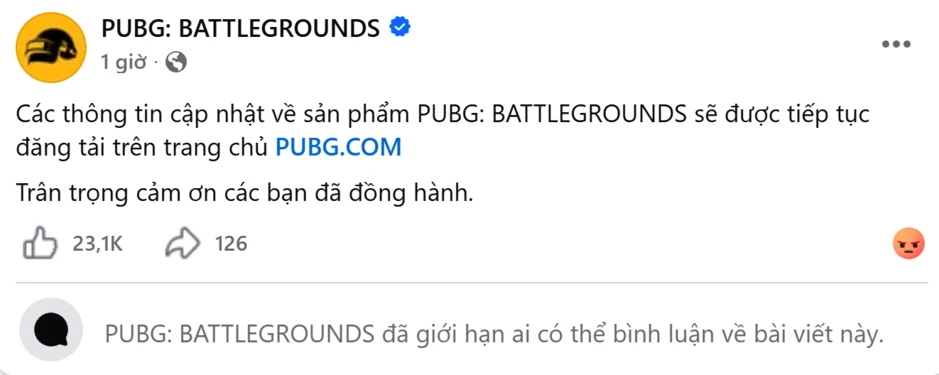 PUBG Việt Nam chính thức có thông báo nhưng đẩy sự thất vọng của cộng đồng lên đỉnh điểm