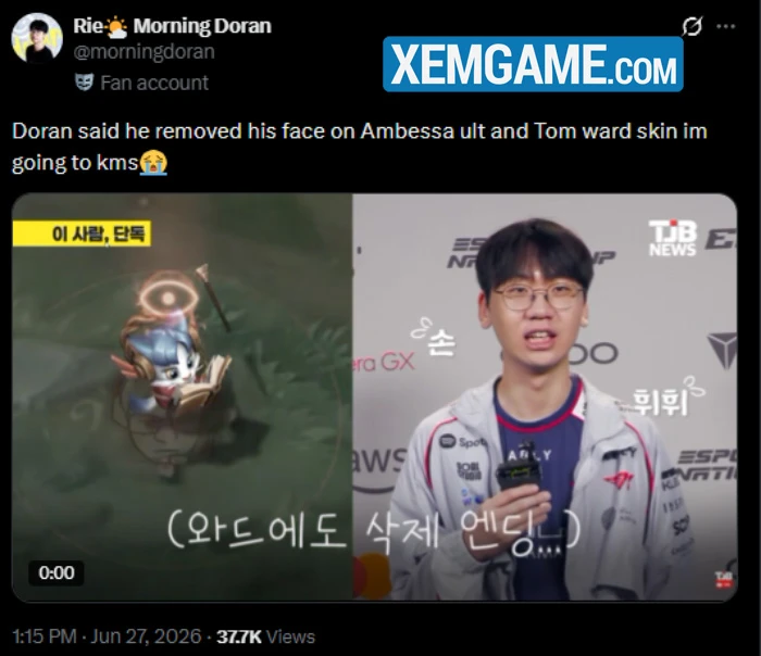 Skin T1 2025 được đánh giá cao, nhưng lại có 1 chi tiết khiến Doran không hài lòng