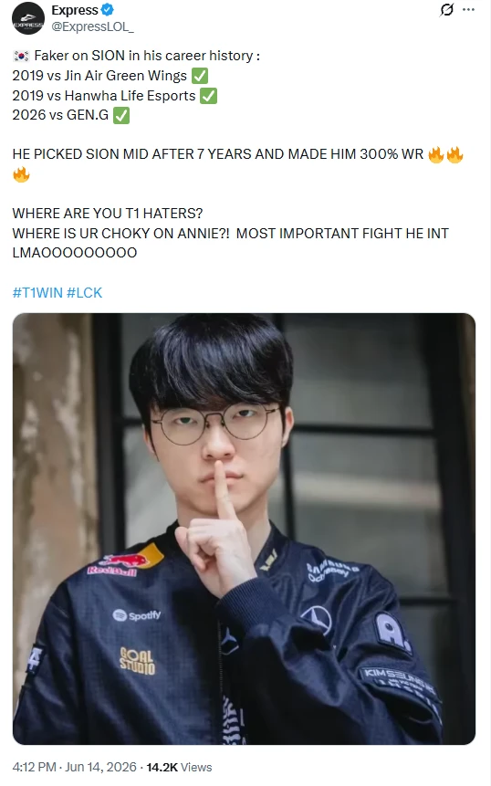 Thông số thú vị về Sion của Faker Thông số thú vị về Sion của Faker
