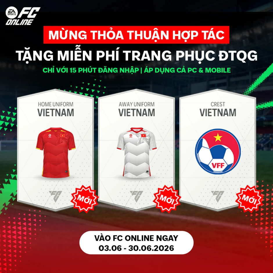 VFF hợp tác với EA Sports mang đến cơ hội cho game thủ FC Online sở hữu áo đấu đội tuyển Việt Nam