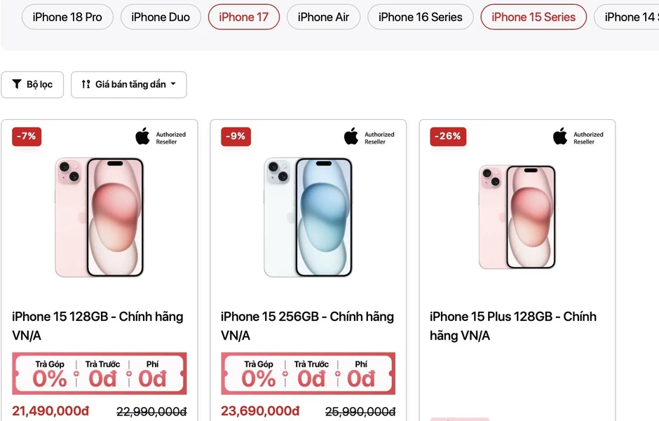 Giá iPhone 15 tăng sốc, chỉ còn 2 lựa chọn trên kệ hàng Giá iPhone 15 tăng sốc, chỉ còn 2 lựa chọn trên kệ hàng