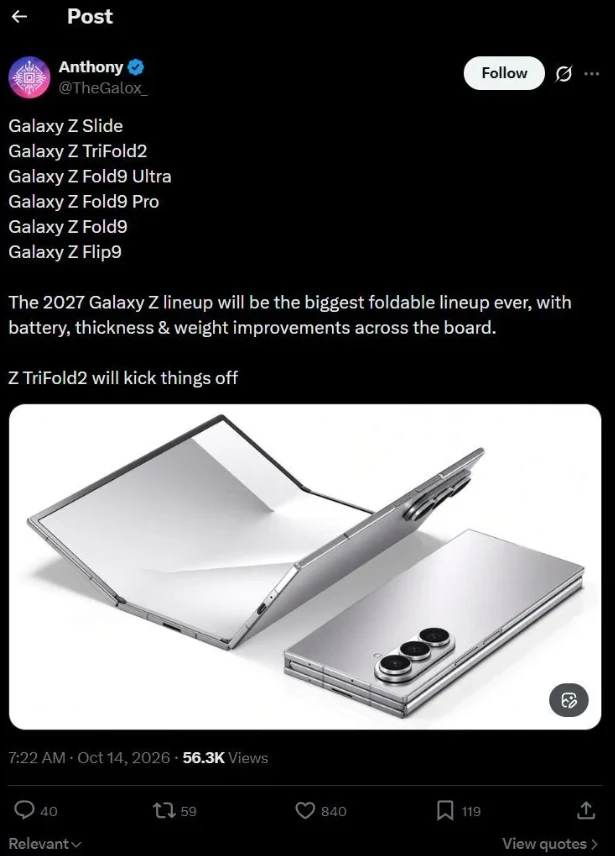 Từ TriFold 2 đến Galaxy Z Slide: Samsung tái khởi động cuộc cách mạng điện thoại màn hình gập Từ TriFold 2 đến Galaxy Z Slide: Samsung tái khởi động cuộc cách mạng điện thoại màn hình gập