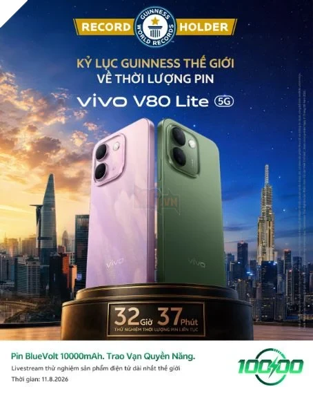 vivo V80 Lite 5G chính thức ra mắt: Mang điện thoại pin 10.000mAh đạt KỶ LỤC GUINNESS THẾ GIỚI™ đến với người dùng Việt vivo V80 Lite 5G chính thức ra mắt: Mang điện thoại pin 10.000mAh đạt KỶ LỤC GUINNESS THẾ GIỚI™ đến với người dùng Việt