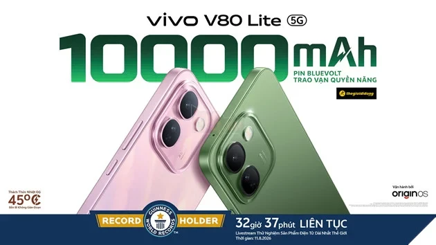 vivo V80 Lite 5G Thiết Lập Kỷ Lục Guiness Thế Giới Với 32 Giờ 32 Phút Sử Dụng Liên Tục