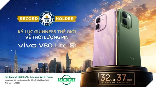 vivo V80 Lite 5G Thiết Lập Kỷ Lục Guiness Thế Giới Với 32 Giờ 32 Phút Sử Dụng Liên Tục
