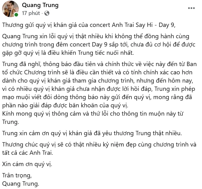 2 nghệ sĩ thông báo không tham gia concert Anh Trai Say Hi D-9