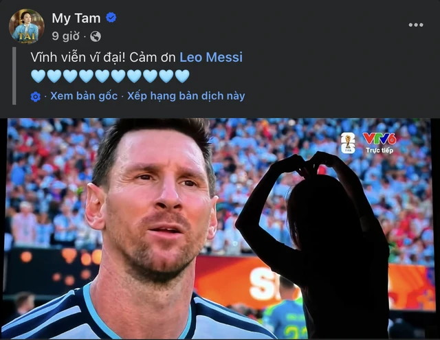 4 chữ ngắn gọn Mỹ Tâm nhắn gửi thần tượng Messi sau chung kết World Cup 2026