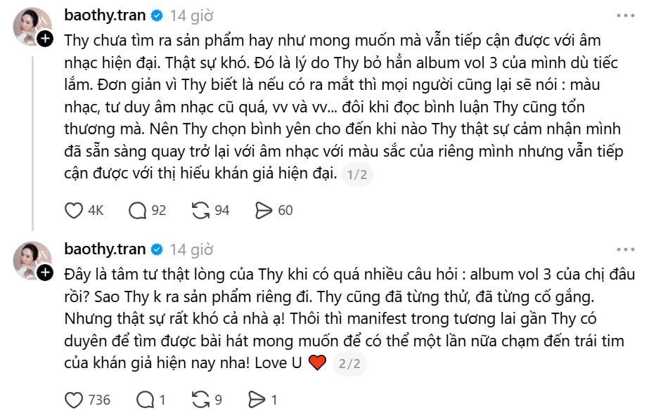 Bảo Thy tổn thương vì bị chê hết thời, bỏ ngang cả album