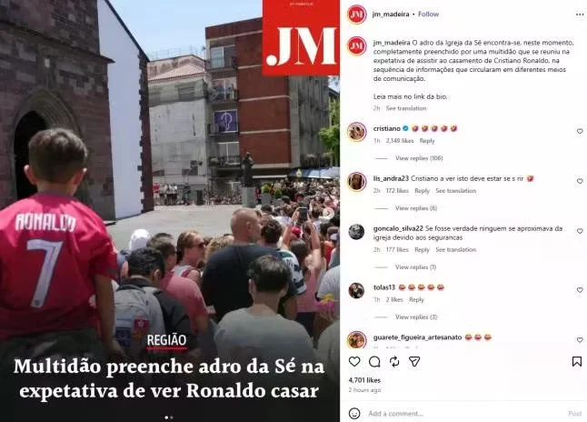 Biển người vây kín nhà thờ xem đám cưới Ronaldo