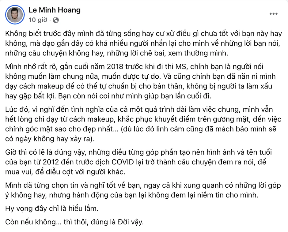 Chuyên gia trang điểm nổi tiếng đăng đàn tố một siêu mẫu vô ơn, nói xấu, Minh Tú bị gọi tên