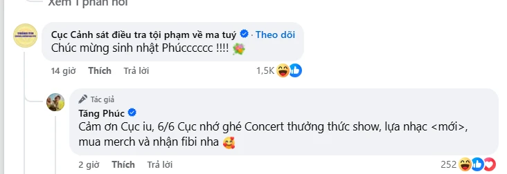 Fanpage Cục Cảnh sát điều tra tội phạm về ma túy bất ngờ gọi tên Tăng Phúc