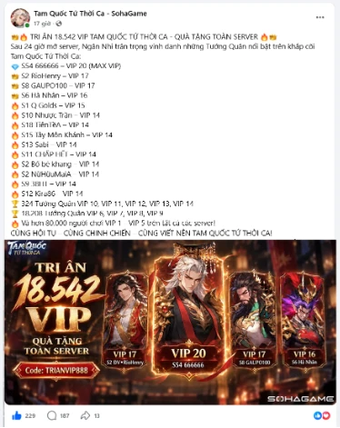 Game mới ra đứng Top1 BXH game Việt, 2 ngày gần 20.000 VIP user Game mới ra đứng Top1 BXH game Việt, 2 ngày gần 20.000 VIP user