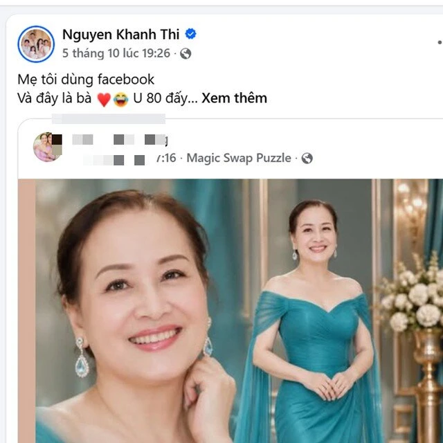 Mẹ ruột Khánh Thi ở tuổi U80 vẫn tươi trẻ, dùng mạng xã hội sành điệu