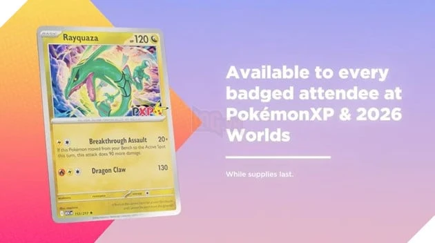 Pokémon World Championships 2026 công bố loạt thẻ promo độc quyền mới, nổi bật với Pikachu và Rayquaza