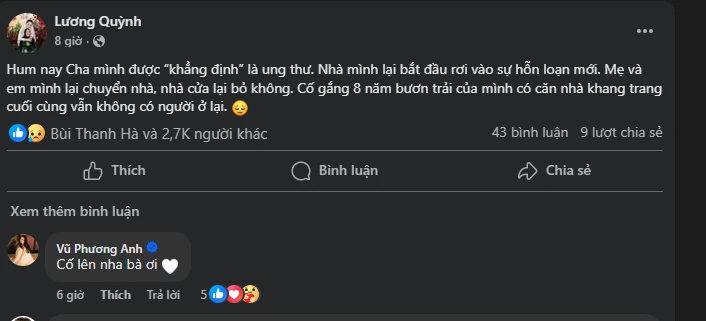 Quỳnh Lương thông báo biến cố gia đình, bài đăng đau đớn lúc nửa đêm gây chạnh lòng