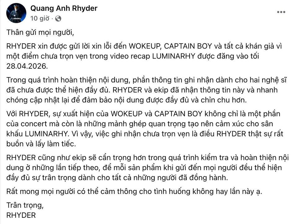 RHYDER xin lỗi RHYDER xin lỗi