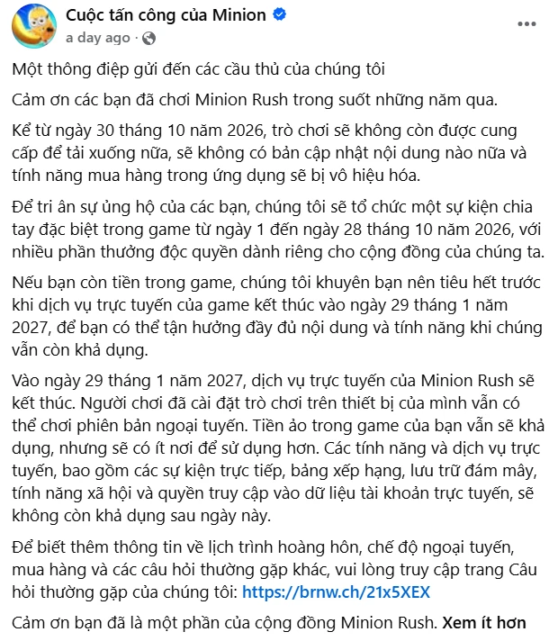 Siêu phẩm tuổi thơ vượt mốc 1 tỷ lượt tải, đột ngột thông báo khai tử khiến cộng đồng game thủ tiếc nuối Siêu phẩm tuổi thơ vượt mốc 1 tỷ lượt tải, đột ngột thông báo khai tử khiến cộng đồng game thủ tiếc nuối
