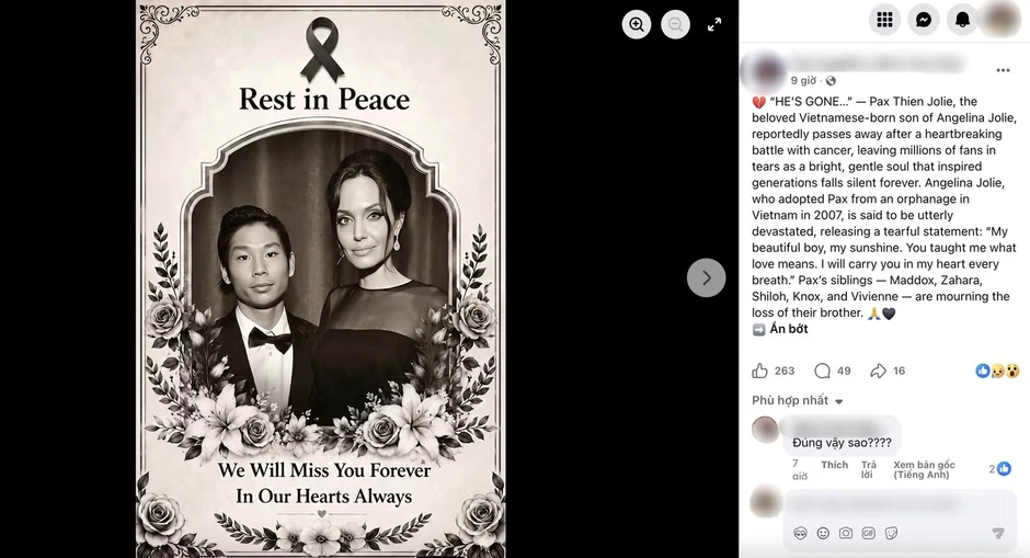 Thái độ của Angelina Jolie khi tin con trai nuôi gốc Việt Pax Thiên qua đời lan tràn khắp MXH
