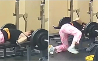 Thót tim khoảnh khắc người đàn ông bị thanh tạ nặng 145kg đè cổ trong lúc tập gym