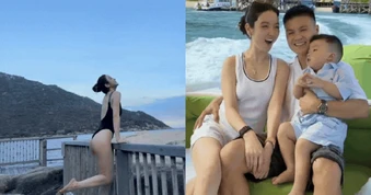 Chu Thanh Huyền trắng phát sáng khi gia nhập đường đua bikini hè, vóc dáng nóng bỏng bên Quang Hải