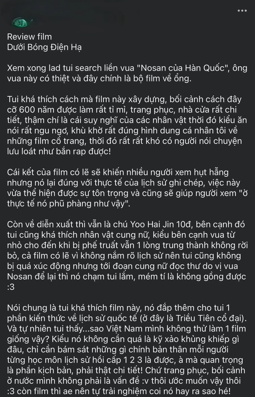 Dưới Bóng Điện Hạ được MXH Việt khen không tiếc lời
