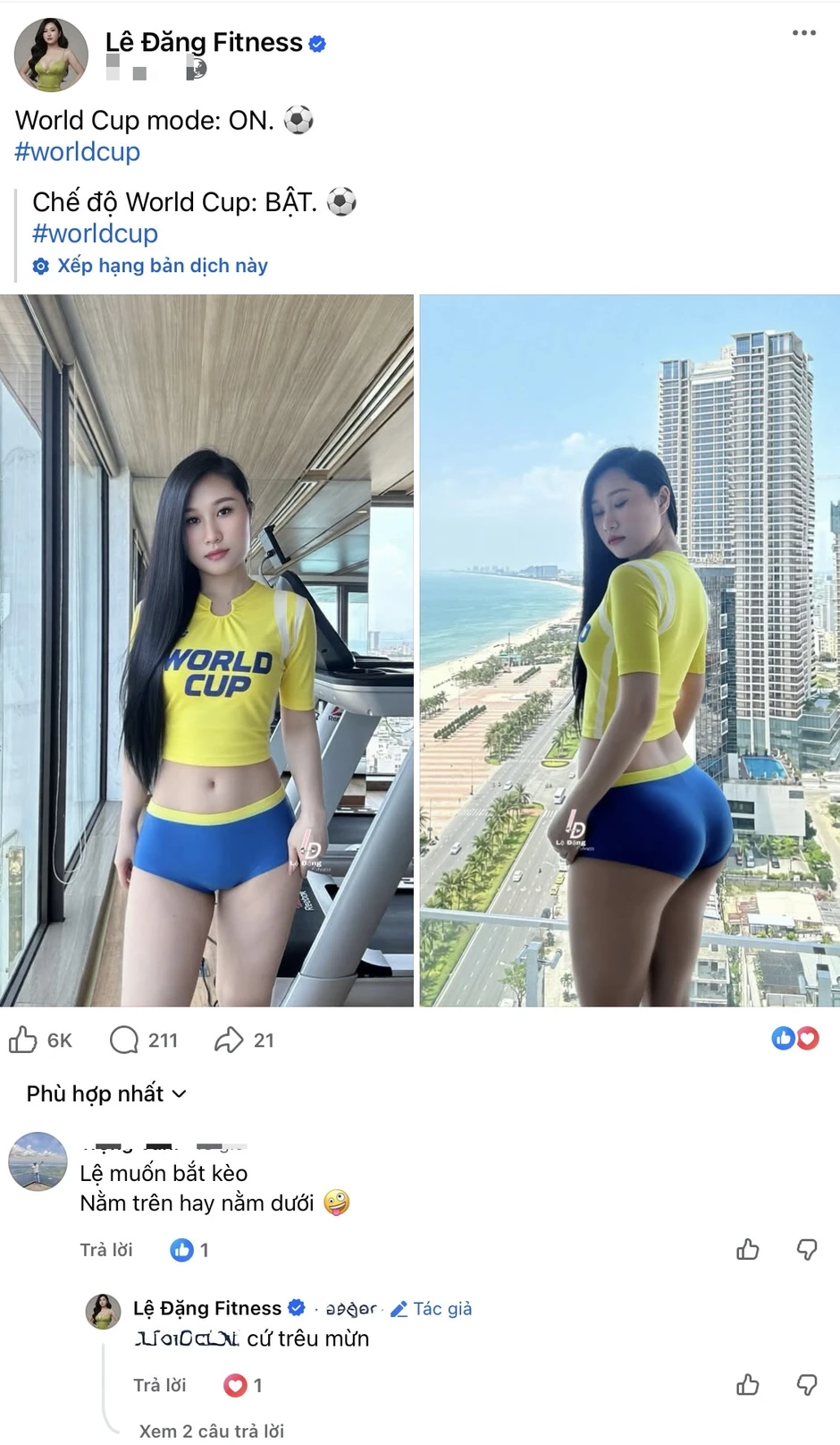 "Nữ thần phòng Gym" Lệ Đặng hòa nhịp cùng World Cup "Nữ thần phòng Gym" Lệ Đặng hòa nhịp cùng World Cup