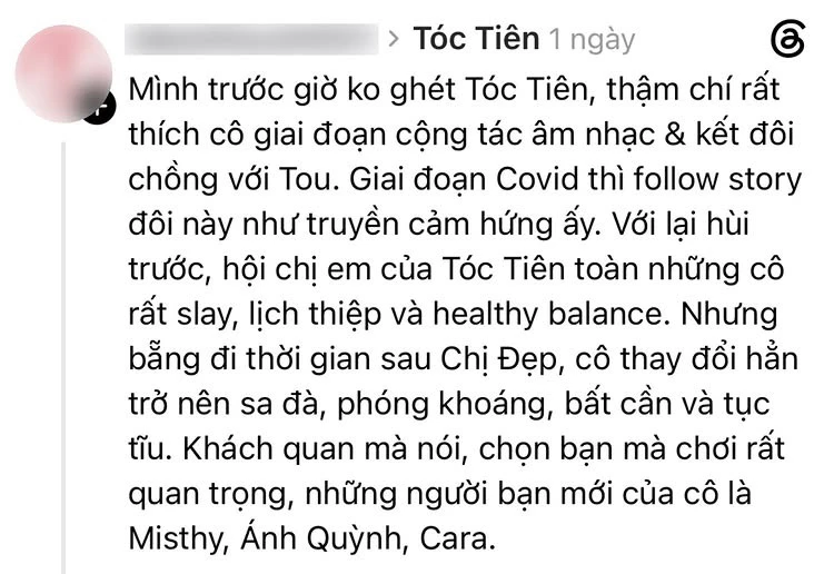 Chị đẹp Tóc Tiên "var" thẳng netizen kém duyên, đập tan định kiến "thay đổi tiêu cực" từ khi chơi với hội bạn MisThy Chị đẹp Tóc Tiên "var" thẳng netizen kém duyên, đập tan định kiến "thay đổi tiêu cực" từ khi chơi với hội bạn MisThy