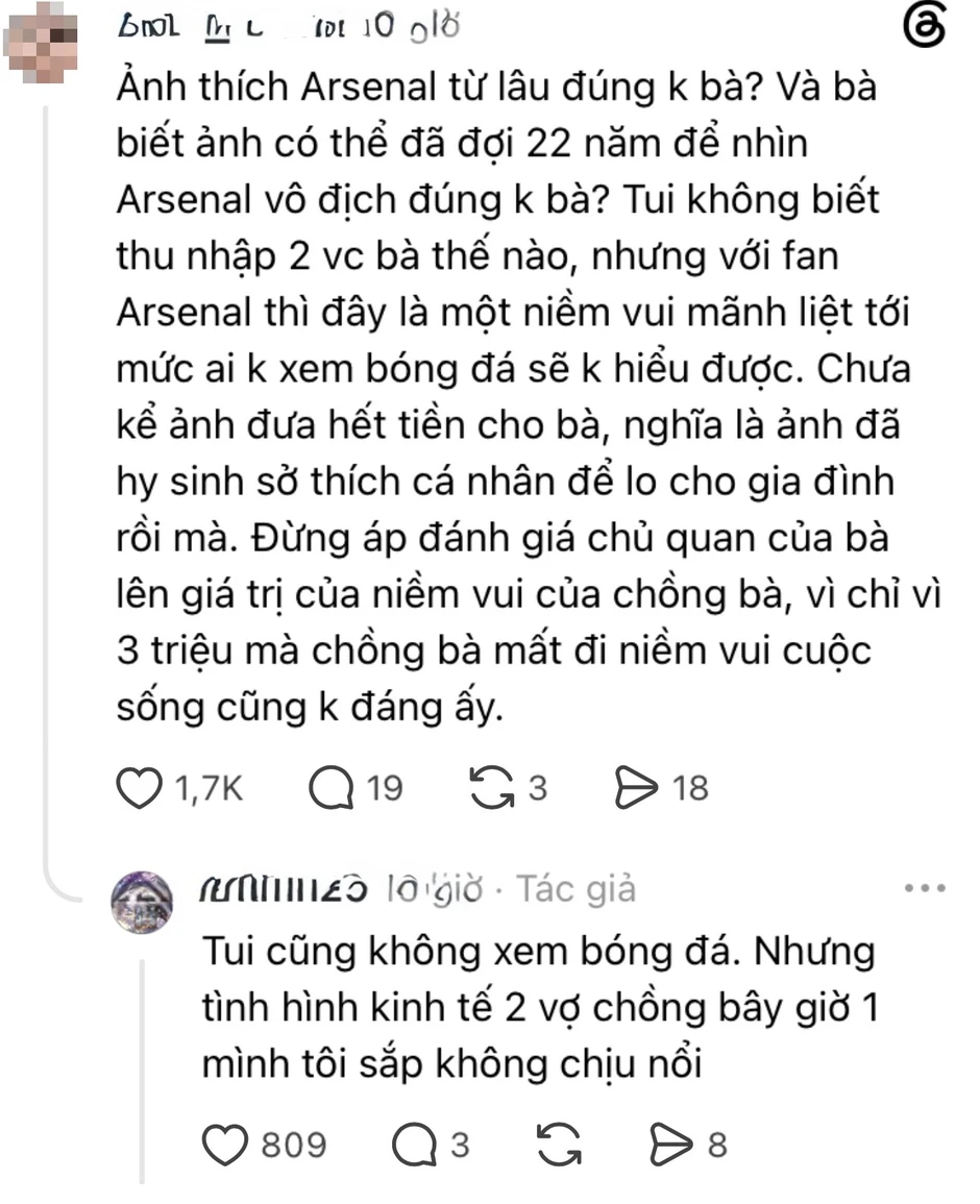 Chồng thất nghiệp vẫn "bạo tay" đòi mua áo Arsenal 3 triệu, vợ lên mạng than thở liền nhận cái kết bất ngờ