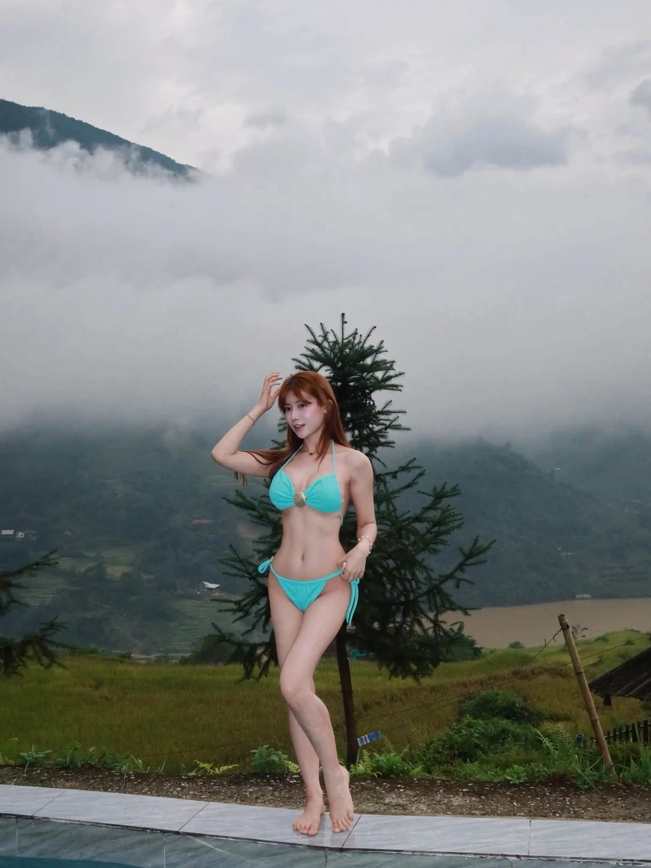 Hot girl diện bikini bơi giữa khung cảnh núi rừng Sapa