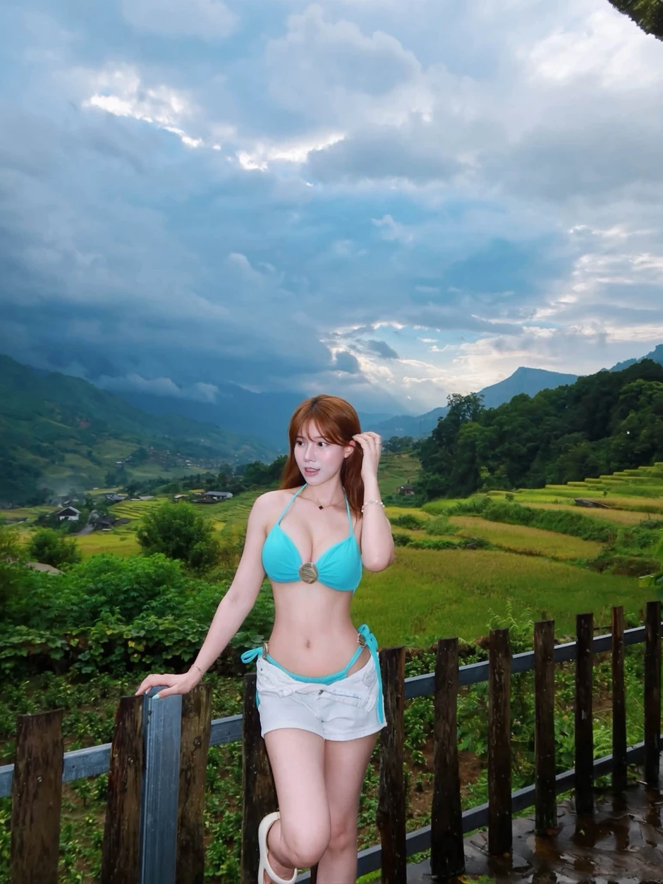 Hot girl diện bikini bơi giữa khung cảnh núi rừng Sapa