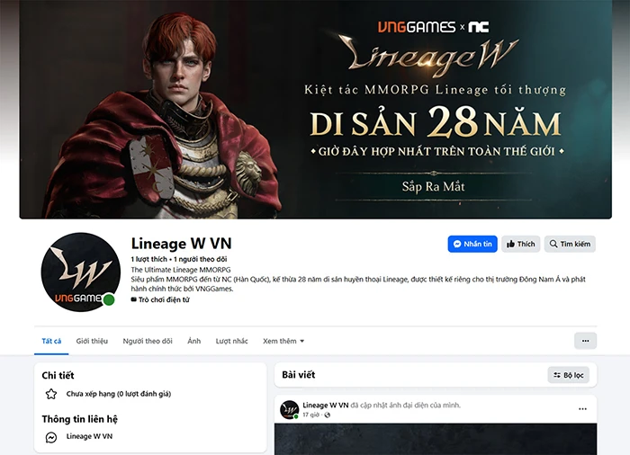 Lineage W mở cửa các kênh MXH tại Việt Nam và Đông Nam Á