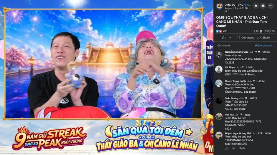 Game thủ OMG 3Q - VNG hào hứng tương tác cùng Chị Ca Nô và Thầy Giáo Ba Game thủ OMG 3Q - VNG hào hứng tương tác cùng Chị Ca Nô và Thầy Giáo Ba