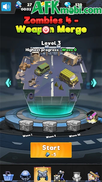 Zombies 4 Weapon Merge game phòng thủ theo dạng sắp xếp balo