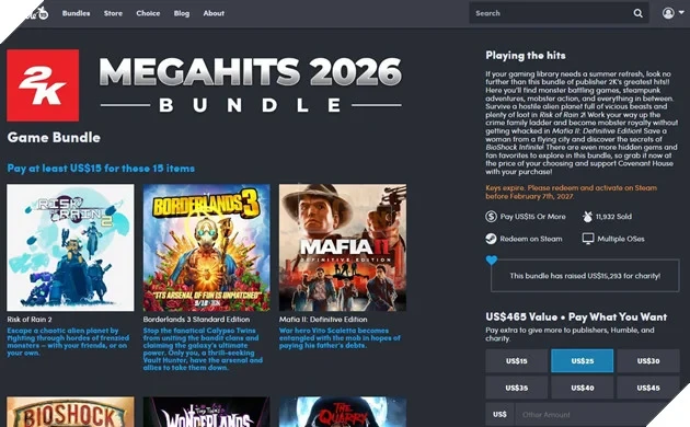 2K Megahits 2026 Bundle: Sở Hữu Loạt Game Khủng Với Giá Rẻ Bất Ngờ