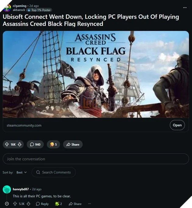 Assassin's Creed Black Flag Resynced Bất Ngờ Không Chơi Được Vì Lỗi Ubisoft Connect