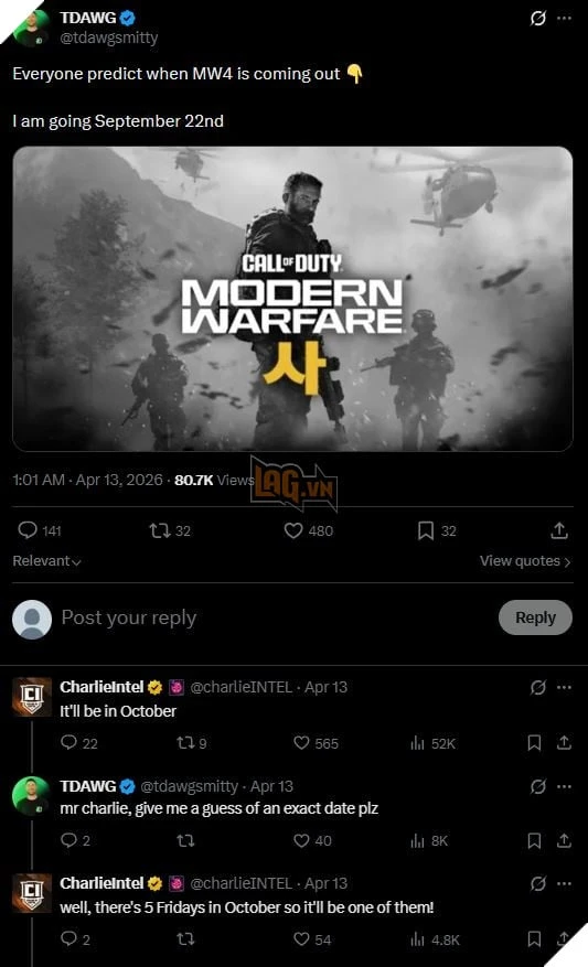 Call of Duty: Modern Warfare 4 Được Cho Là Sẽ Ra Mắt Vào Tháng 10 Năm Nay Call of Duty: Modern Warfare 4 Được Cho Là Sẽ Ra Mắt Vào Tháng 10 Năm Nay