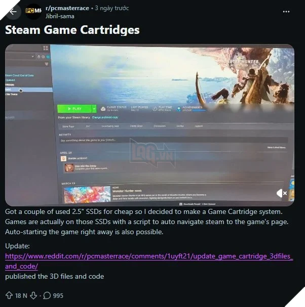 Độc Lạ Game Thủ PC Ngồi Chế Đầu Đọc Ổ Cứng SSD Cài Sẵn Game Steam, Cắm Vào Là Chơi Được